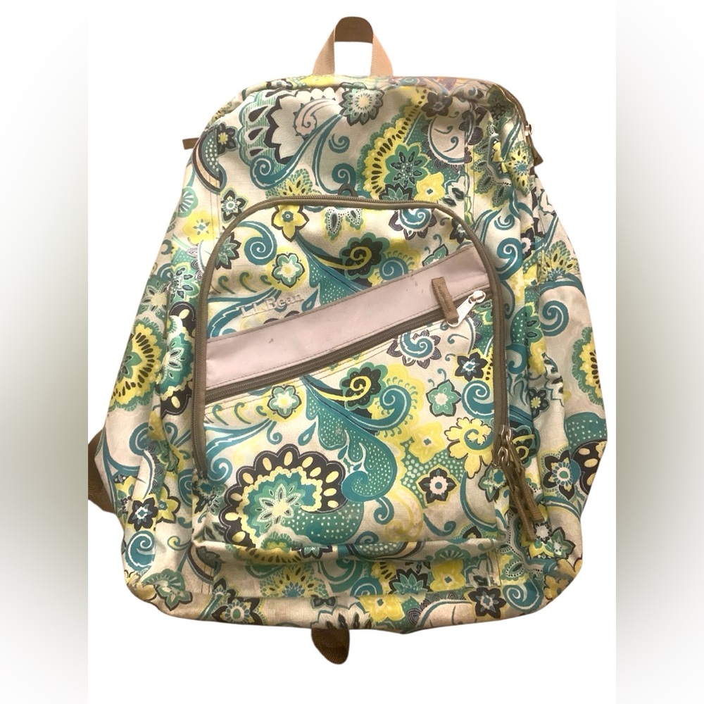 LL BEAN Paisley Book & Laptop Backpack w/ 4 Storage Areas, Pencil Holder *READ*